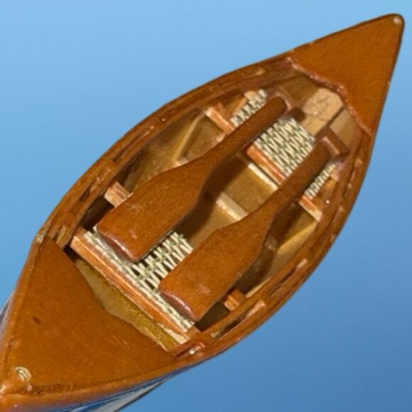 Dept 56 1999 Village Accessories Wooden Canoe with Paddles (Red Bottom) - Picture 2 of 9